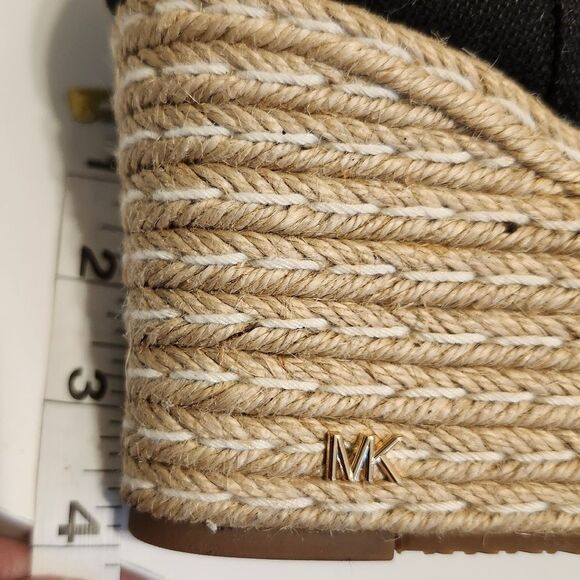 Michael Kors Black Canvas Wedge Heel Tie-up Mk Logo Espadrilles Sz.6 Ret.$184 - Picture 10 of 11